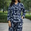 Navy Blue Abstract Printed Two-Piece Co-Ord Set